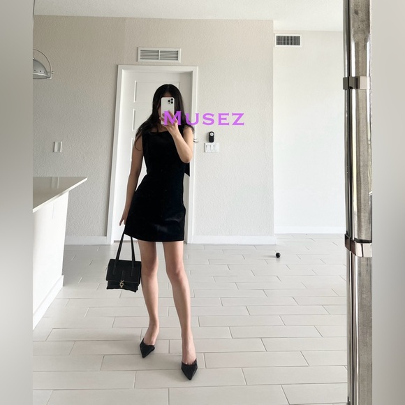 Zara VELVET BOWS DRESS Black - Picture 9 of 10